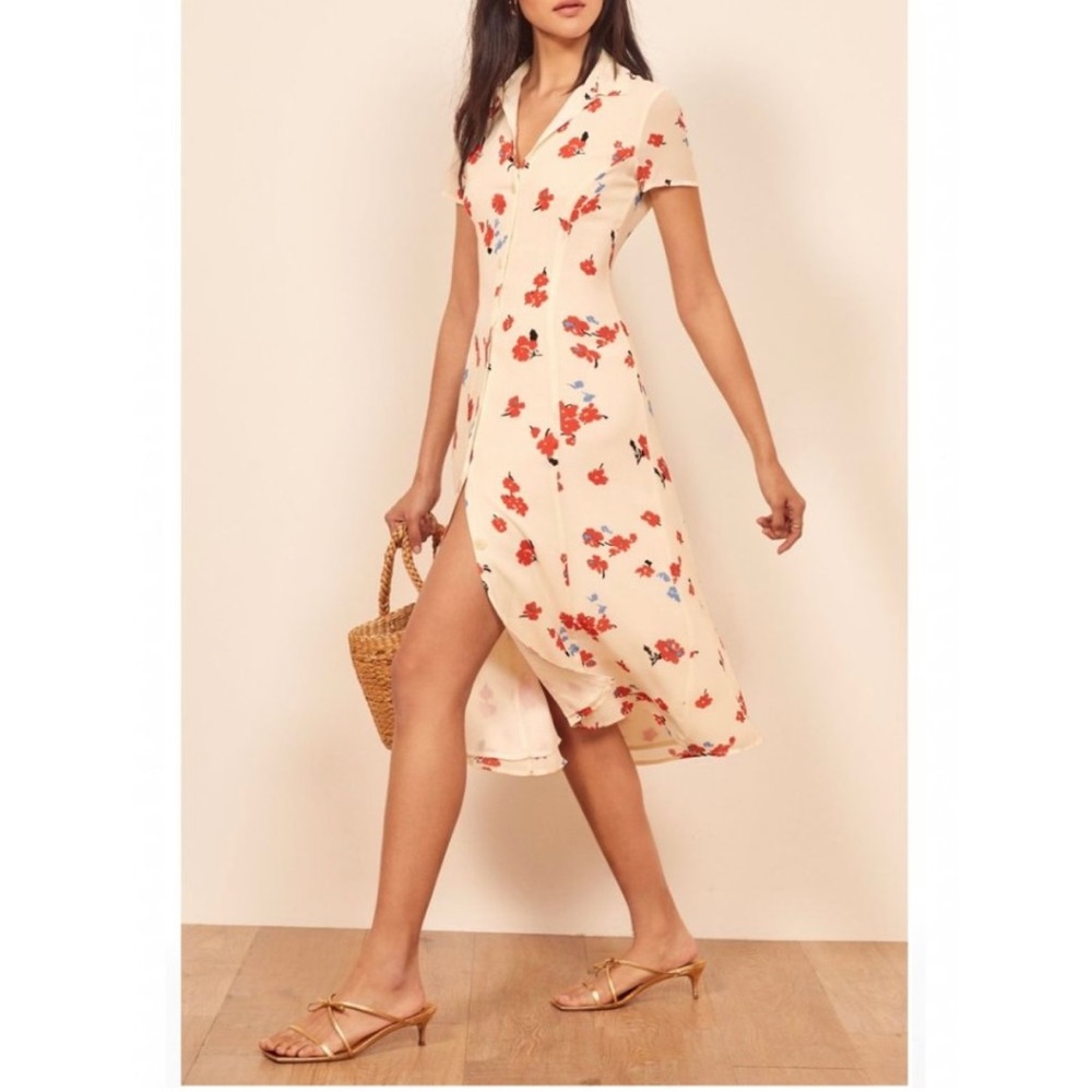 Reformation Floral Midi Dress in Cream and Red